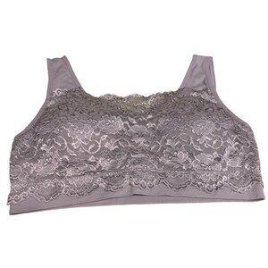 Zenana Outfitters Bra Bralette Size L/XL Stretch Lace Gray Wide Strap